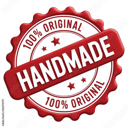 Red and white circular stamp with the text 100 original and handmade