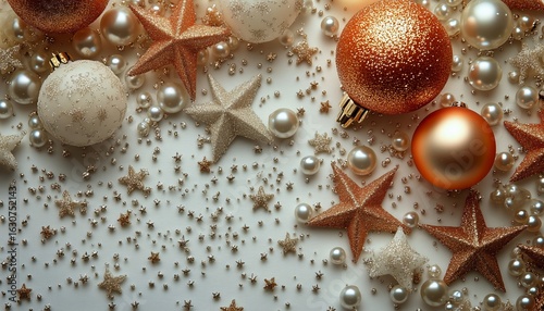 Festive Golden Decorations and Ornaments Arranged Beautifully for the Holiday...