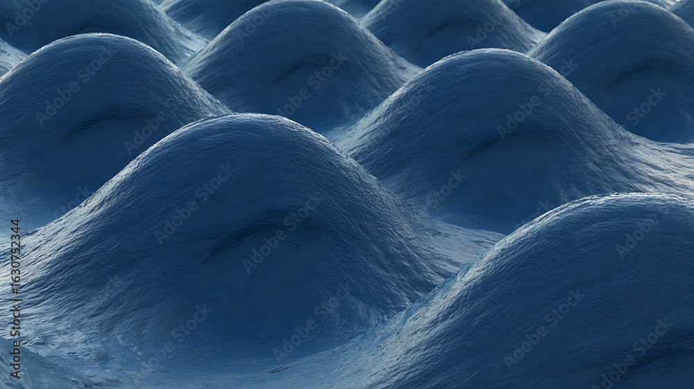 Fototapeta premium Blue snow mounds, sculpted into a repeating pattern. 