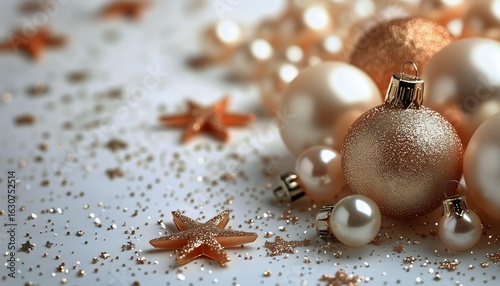 Decorative Holiday Ornaments and Stars Scattered on a Festive Surface During ...