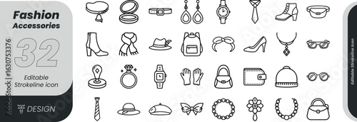 Vector art of fashion accessory icon set isolated on white background, showcasing style, clothing, beauty, and trendy items for personal adornment transparent background