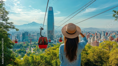 Enjoying a Panoramic View of Santiago City From a Cable Car During a Sunny Day.