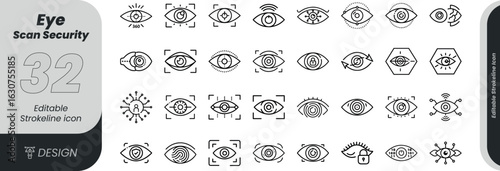 Vector art of eye scan security icon set isolated on white background, symbolizing biometric identification, surveillance, and digital protection transparent background