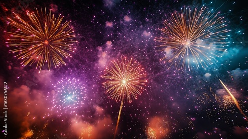 Fireworks Display Illuminating Night Sky During Festive Celebration