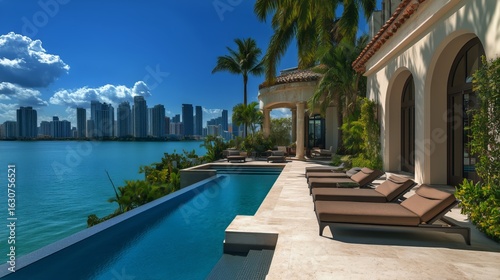 Luxurious Waterfront Villa With Pool and City Skyline in Sunny Miami.