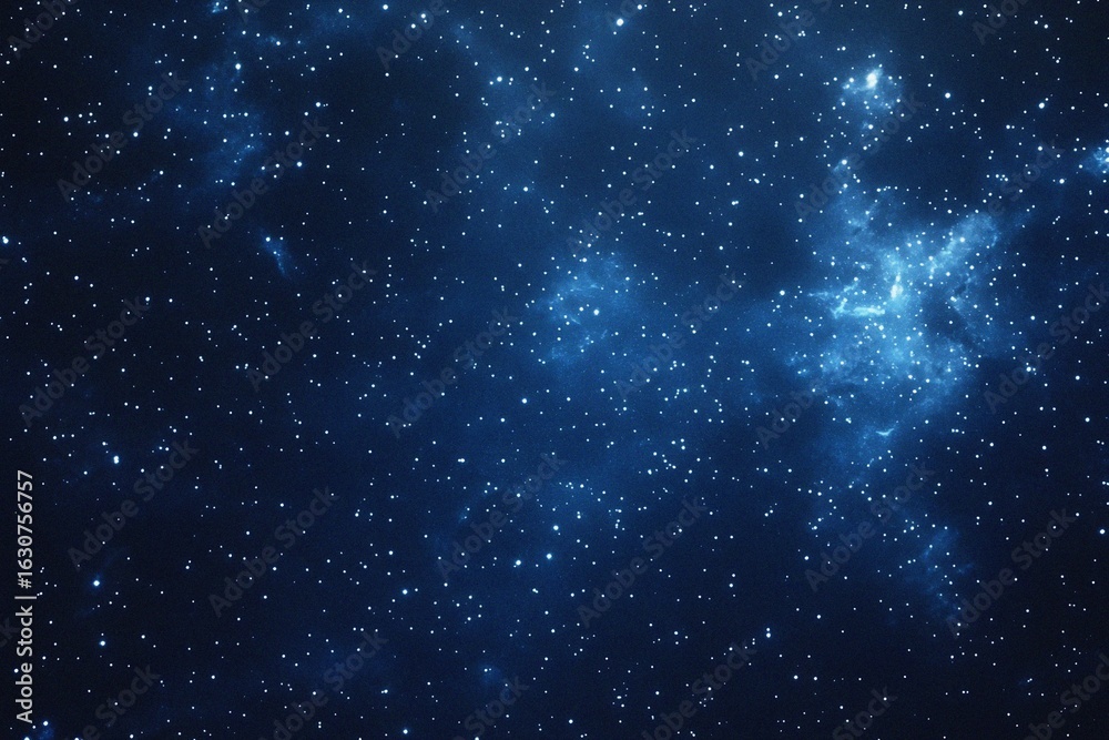 Fototapeta premium Starry sky background, blue night sky full of stars, glowing stars in the dark space, starry background, dark night, stars in the distance, starlight, dark background with a blue glow, night sky.
