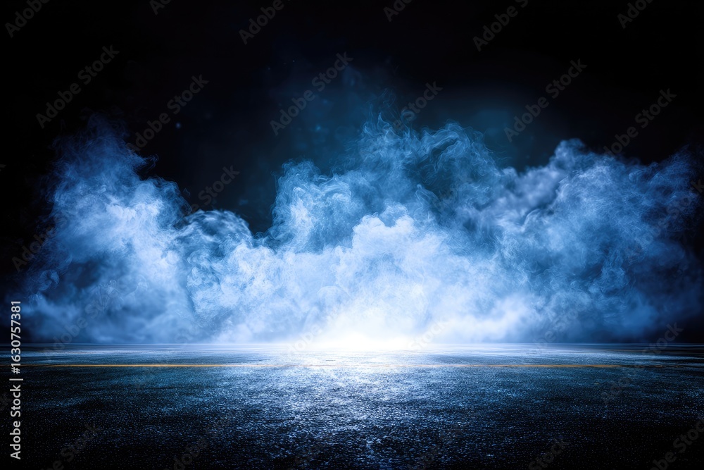 Obraz premium Dark scene with blue smoke and light