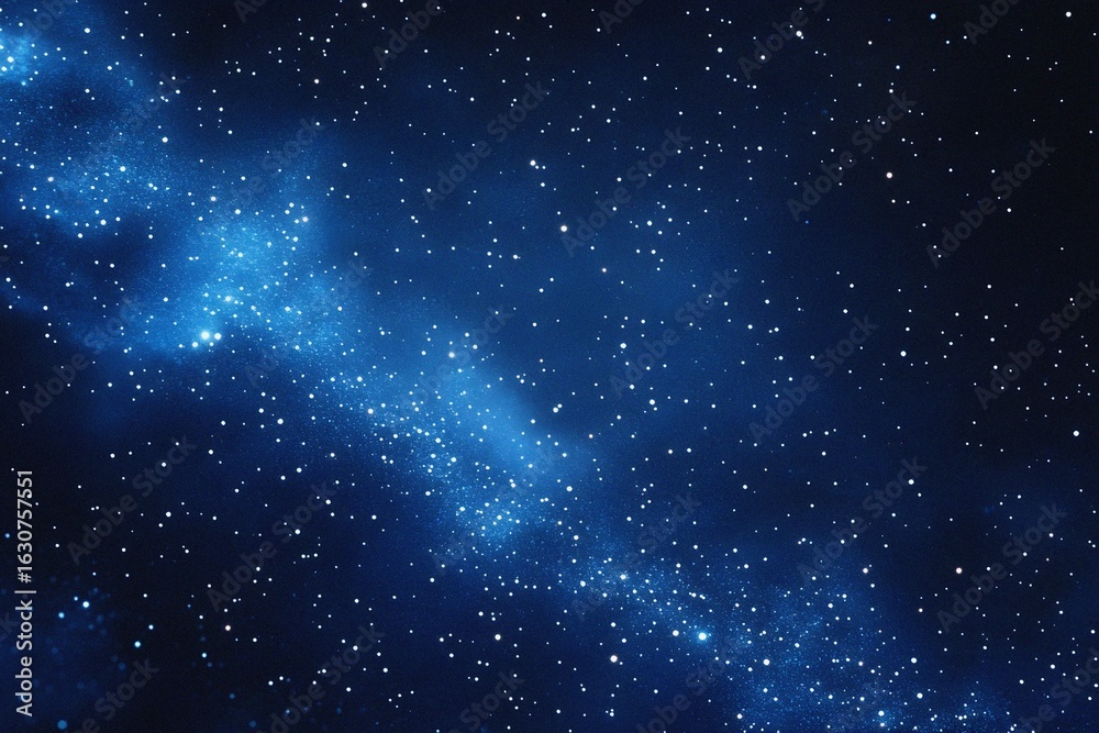 Obraz premium Starry sky background, blue night sky full of stars, glowing stars in the dark space, starry background, dark night, stars in the distance, starlight, dark background with a blue glow, night sky. 