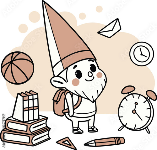  School gnome set with various item vector silhouette with white background.