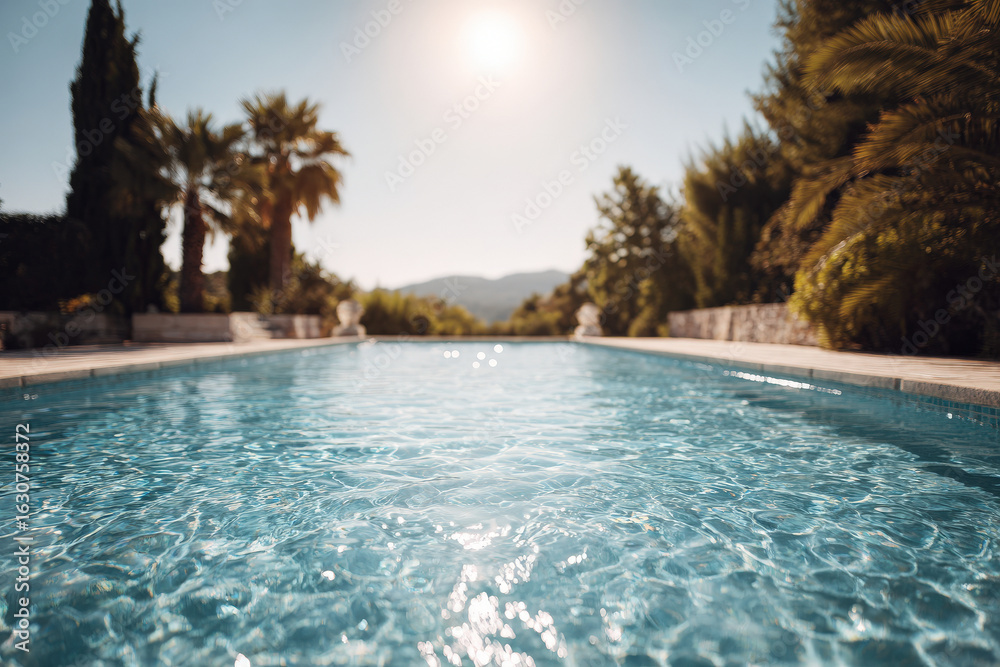 Fototapeta premium stunning swimming pool under bright sun with crystal clear water reflecting shimmering surface