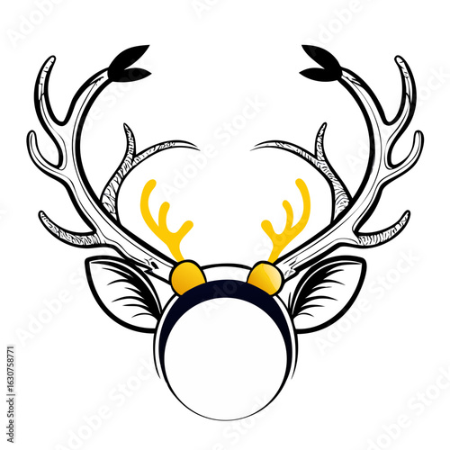 Reindeer antlers headband graphic with yellow antlers and outline  