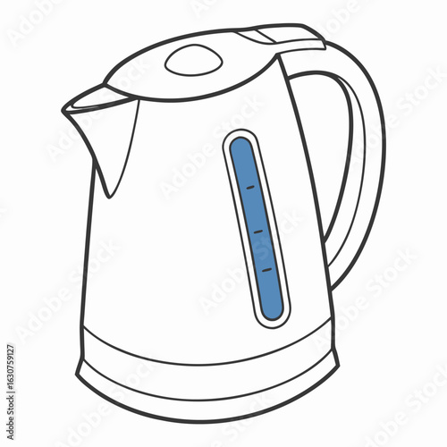 Flat electric kettle icon with blue indicator light