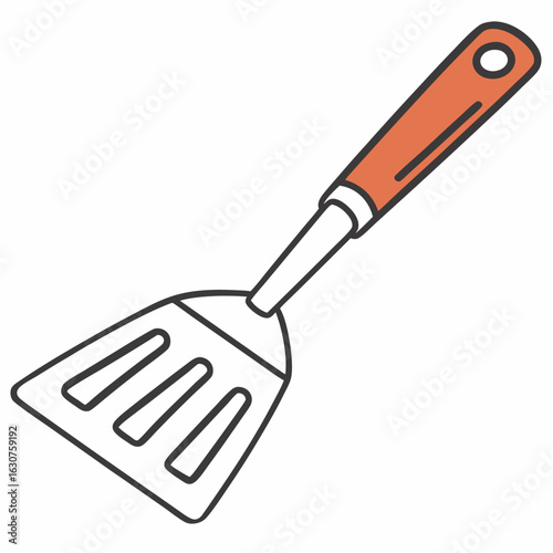 Flat spatula icon with orange handle for kitchen and cooking