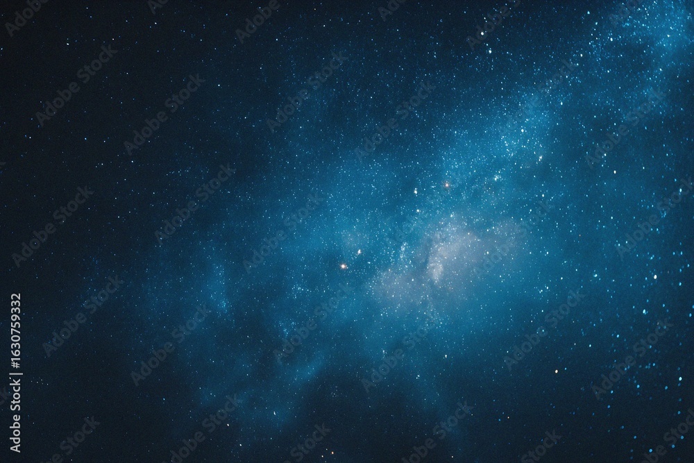Fototapeta premium Starry sky background, blue night sky full of stars, glowing stars in the dark space, starry background, dark night, stars in the distance, starlight, dark background with a blue glow, night sky. 