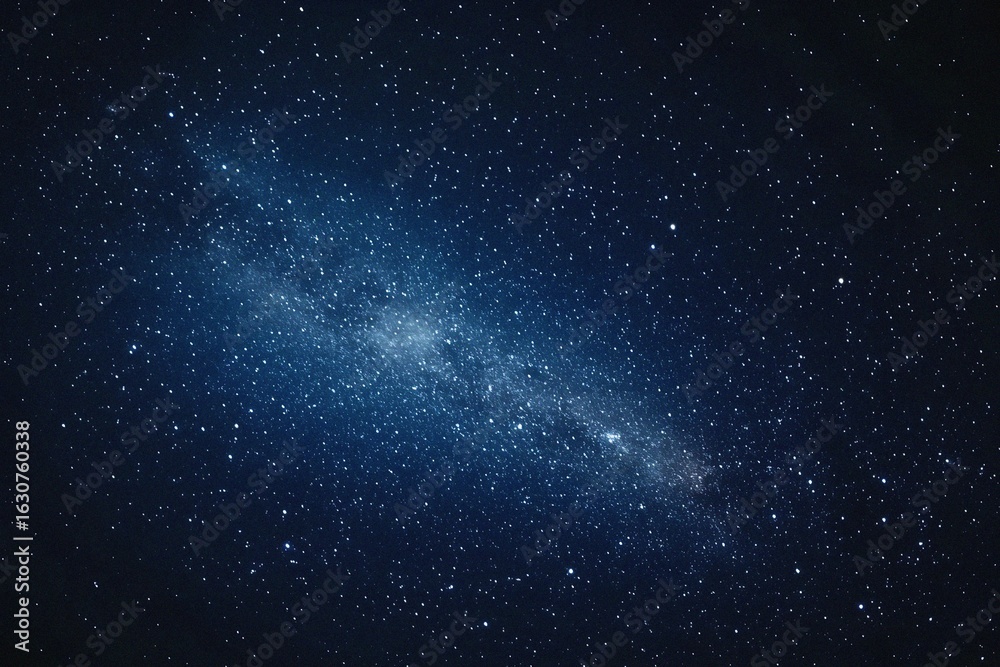 Obraz premium Starry sky background, blue night sky full of stars, glowing stars in the dark space, starry background, dark night, stars in the distance, starlight, dark background with a blue glow, night sky. 