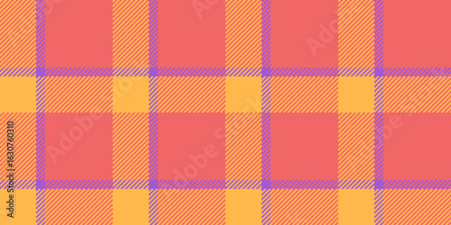 Vibrant coral and golden plaid pattern.  Perfect for textile design, website backgrounds, or fashion projects. This cheerful, geometric texture offers a modern, summery aesthetic.