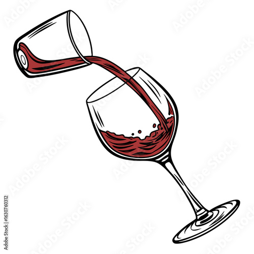 Elegant red wine glass on a clean white background