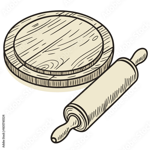 Traditional indian wooden chakla belan for roti making