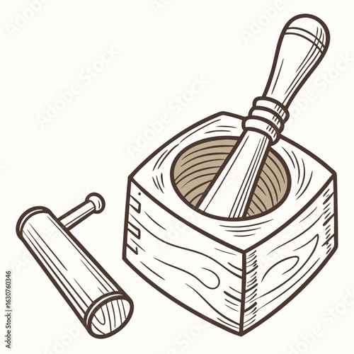 Wooden masher dal ghotni design on white background