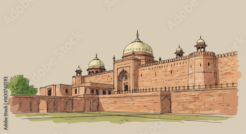 Lahore Fort Vector Sketch – Colorful Heritage Landmark Art