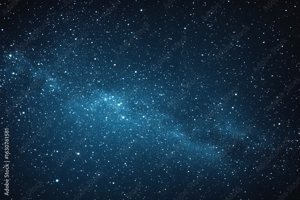 Fototapeta premium Starry sky background, blue night sky full of stars, glowing stars in the dark space, starry background, dark night, stars in the distance, starlight, dark background with a blue glow, night sky.