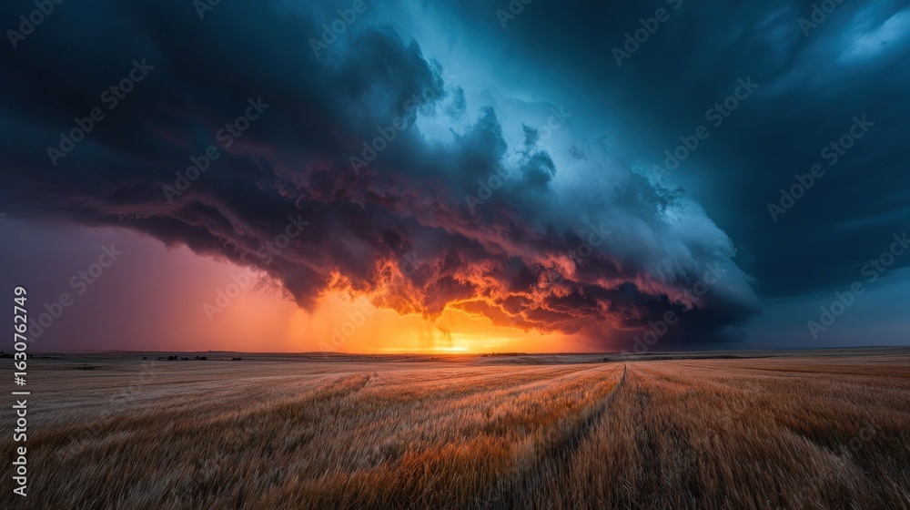 Fototapeta premium Dramatic storm over a golden field