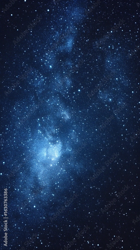 Fototapeta premium Starry sky background, blue night sky full of stars, glowing stars in the dark space, starry background, dark night, stars in the distance, starlight, dark background with a blue glow, night sky. 