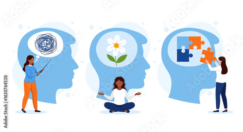 Mental health therapy and mindfulness illustration