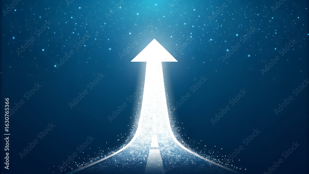 Fototapeta premium White Arrow Growth Concept on Blue Background – Investment Success