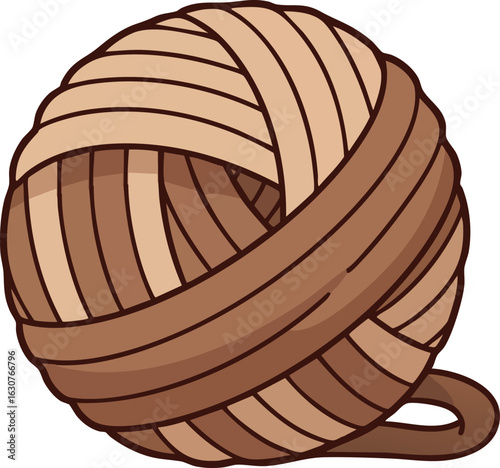 Ball of Yarn in Various Brown Shades for Crafting and Knitting Projects Vector Illustration 