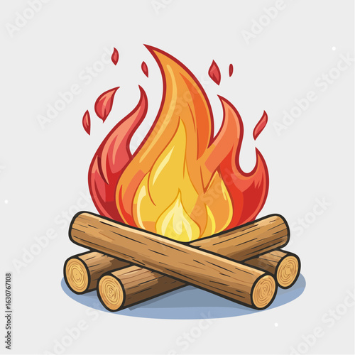 Joli feu de bois, arrière plan blanc, feu de camp 