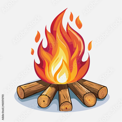 Joli feu de bois, arrière plan blanc, feu de camp 