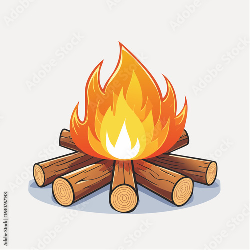 Joli feu de bois, arrière plan blanc, feu de camp 