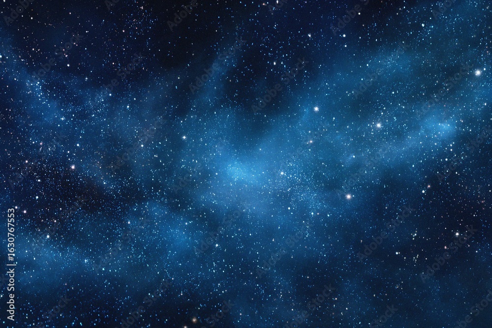 Fototapeta premium Starry sky background, blue night sky full of stars, glowing stars in the dark space, starry background, dark night, stars in the distance, starlight, dark background with a blue glow, night sky.