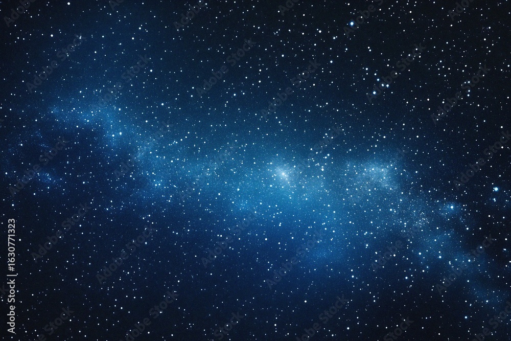 Fototapeta premium Starry sky background, blue night sky full of stars, glowing stars in the dark space, starry background, dark night, stars in the distance, starlight, dark background with a blue glow, night sky. 
