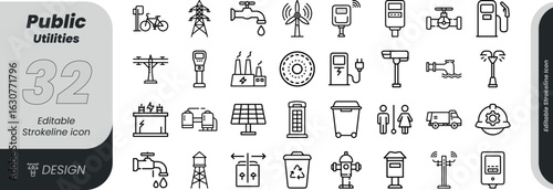 Vector art of public utilities icons set isolated on white background transparent background