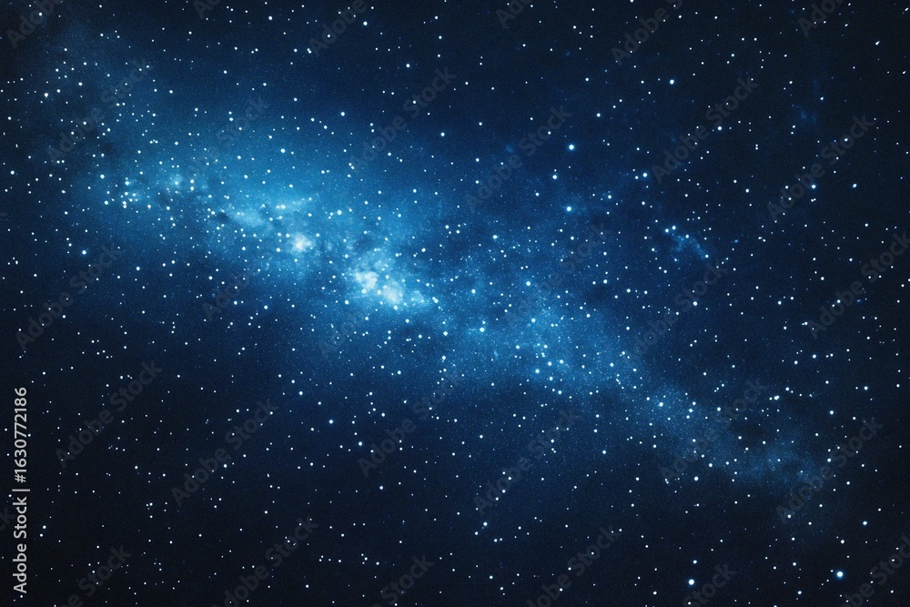 Obraz premium Starry sky background, blue night sky full of stars, glowing stars in the dark space, starry background, dark night, stars in the distance, starlight, dark background with a blue glow, night sky. 