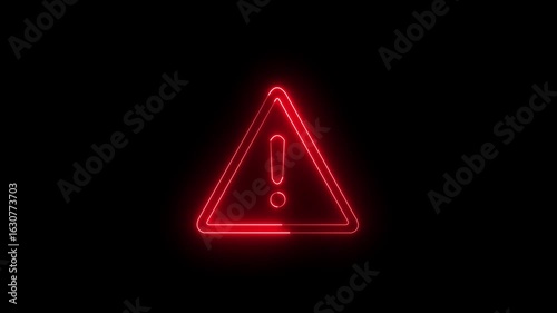 Wallpaper Mural Animation of glowing neon Warning attention icon signal , alert , risk , safety, danger road warning sign animated .neon sign Warning alert icon isolated on black background. Torontodigital.ca