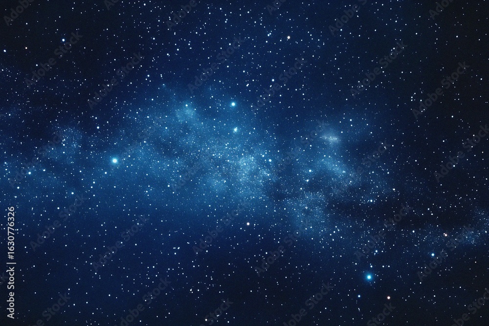 Obraz premium Starry sky background, blue night sky full of stars, glowing stars in the dark space, starry background, dark night, stars in the distance, starlight, dark background with a blue glow, night sky. 
