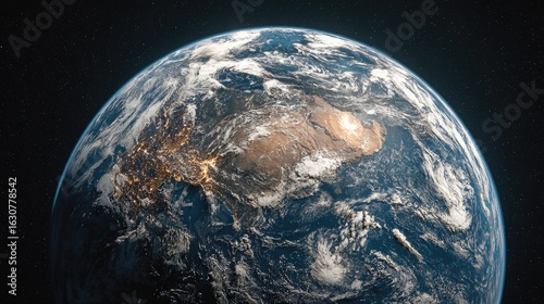 Top down Satellite view Mesmerizing satellite imagery presenting Earth as a blue marble surrounded by infinite darkness