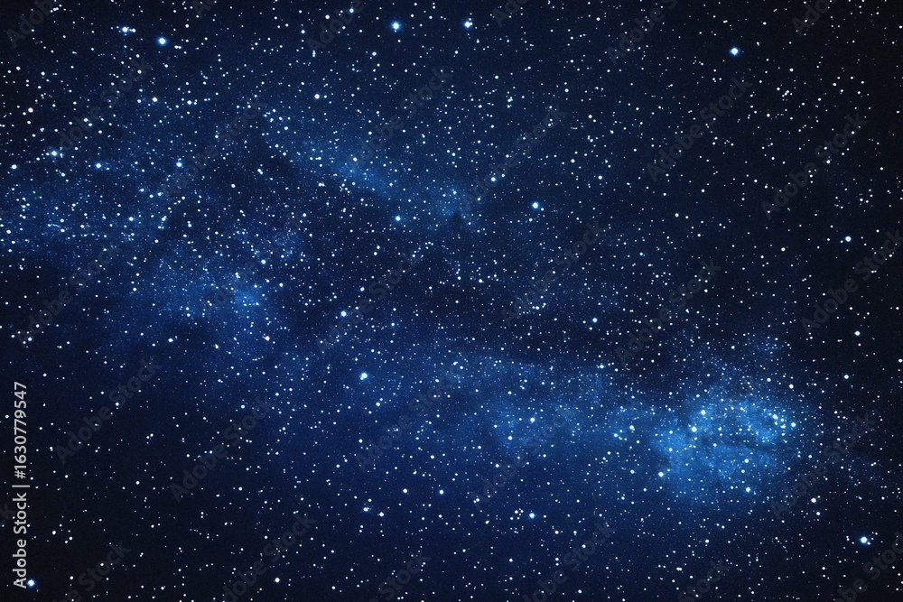 Obraz premium Starry sky background, blue night sky full of stars, glowing stars in the dark space, starry background, dark night, stars in the distance, starlight, dark background with a blue glow, night sky. 