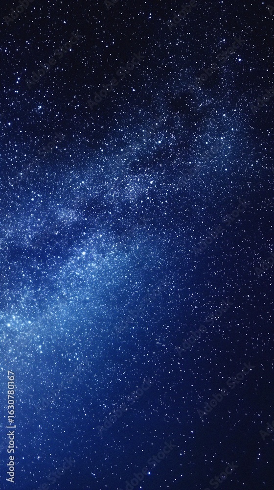 Fototapeta premium Starry sky background, blue night sky full of stars, glowing stars in the dark space, starry background, dark night, stars in the distance, starlight, dark background with a blue glow, night sky.