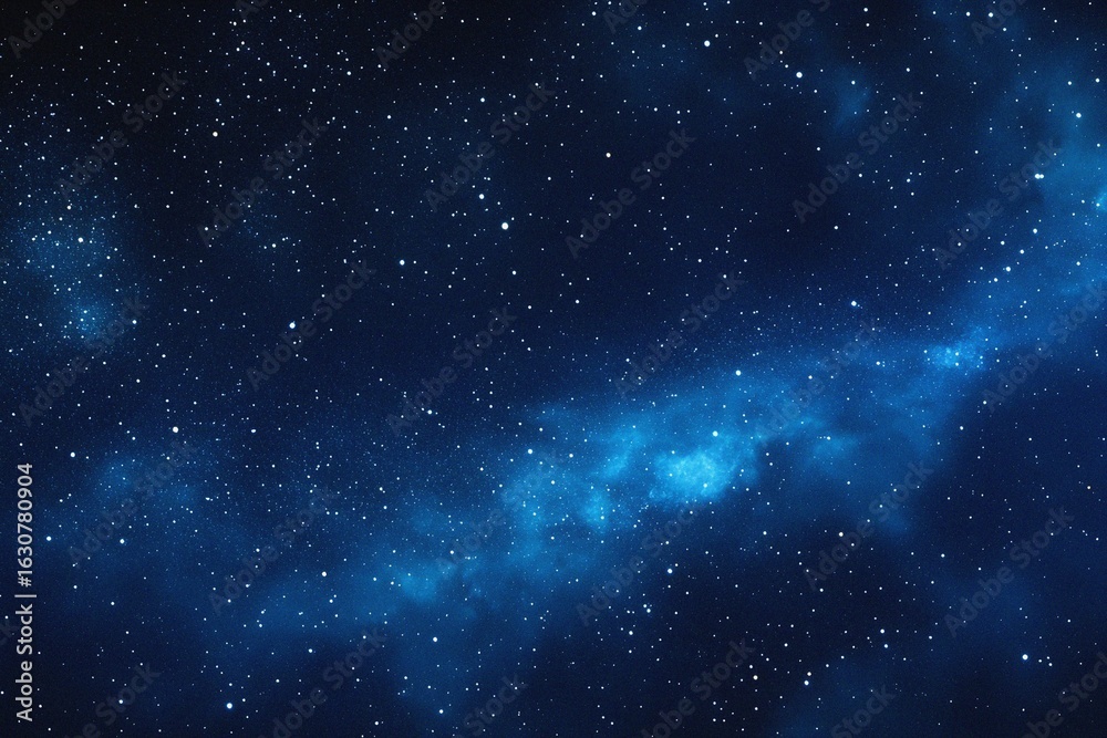 Obraz premium Starry sky background, blue night sky full of stars, glowing stars in the dark space, starry background, dark night, stars in the distance, starlight, dark background with a blue glow, night sky. 