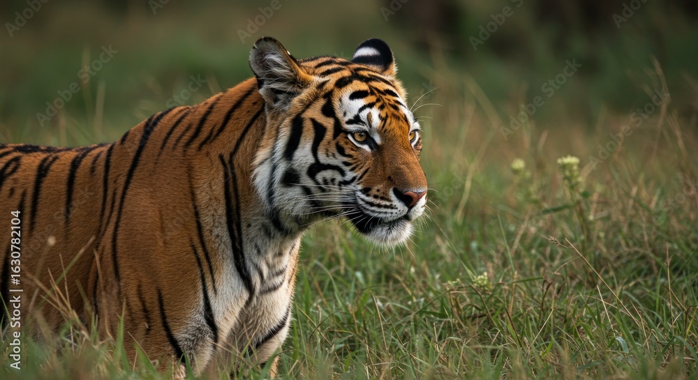 Naklejka premium Tiger in Grassy Meadow