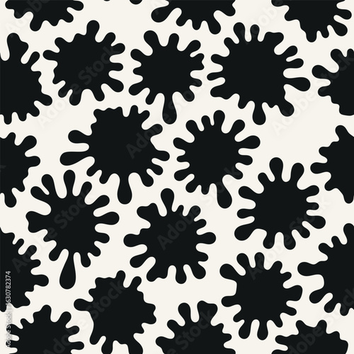 Vector seamless pattern. Blotty tileable design. Stylish structure of natural ink blots. Abstract monochrome background. Can be used as swatch in Illustrator. Black-and-white spotty print.