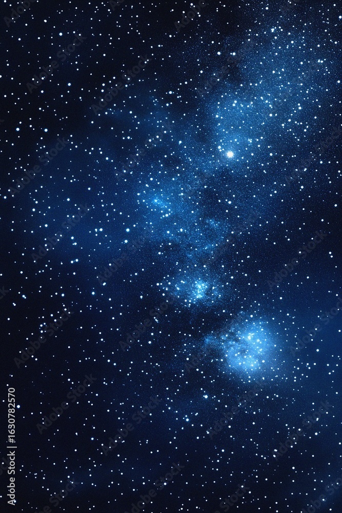 Fototapeta premium Starry sky background, blue night sky full of stars, glowing stars in the dark space, starry background, dark night, stars in the distance, starlight, dark background with a blue glow, night sky. 