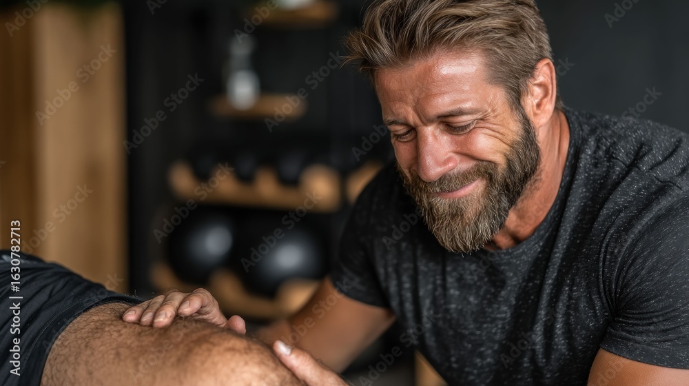 Fototapeta premium Man giving leg massage in gym