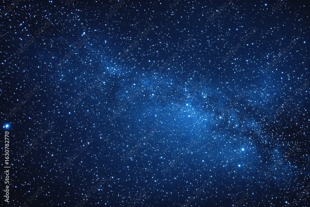 Obraz premium Starry sky background, blue night sky full of stars, glowing stars in the dark space, starry background, dark night, stars in the distance, starlight, dark background with a blue glow, night sky. 