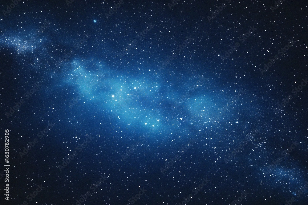 Obraz premium Starry sky background, blue night sky full of stars, glowing stars in the dark space, starry background, dark night, stars in the distance, starlight, dark background with a blue glow, night sky. 