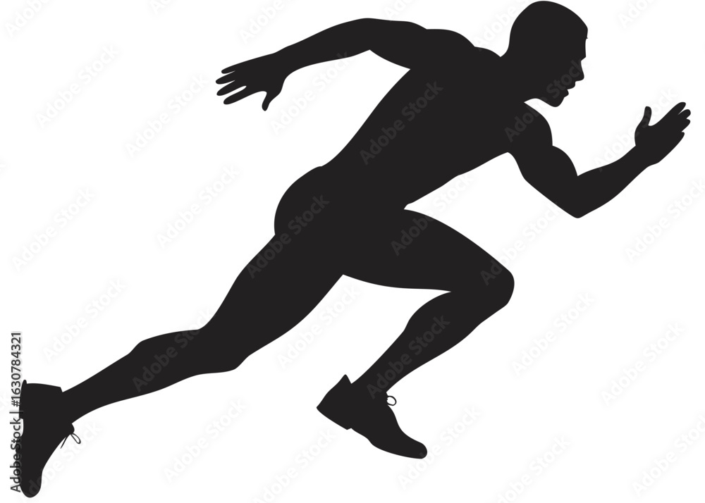 Fototapeta premium Silhouette of a male athlete in a sprinting pose with his arms raised and legs extended for speed and power created with generated ai